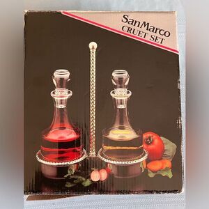 Vintage Silver Plated Cruet Set San Marco 1988 Made in Italy Vinegar Oil Bottles